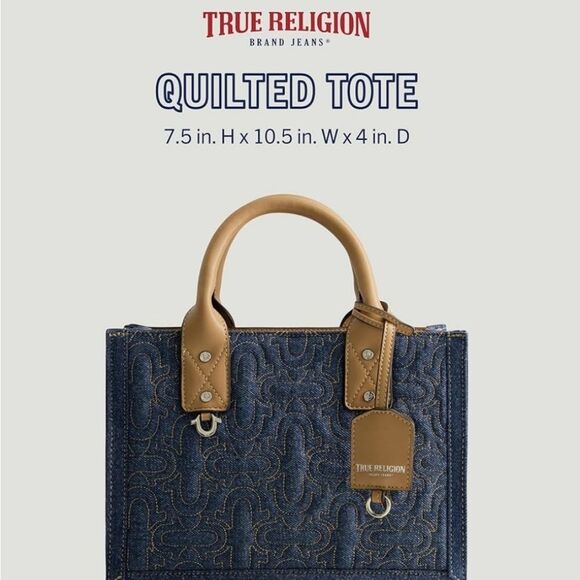 True Religion Quilted Horseshoe Modern Denim Tote Bag - Picture 3 of 16